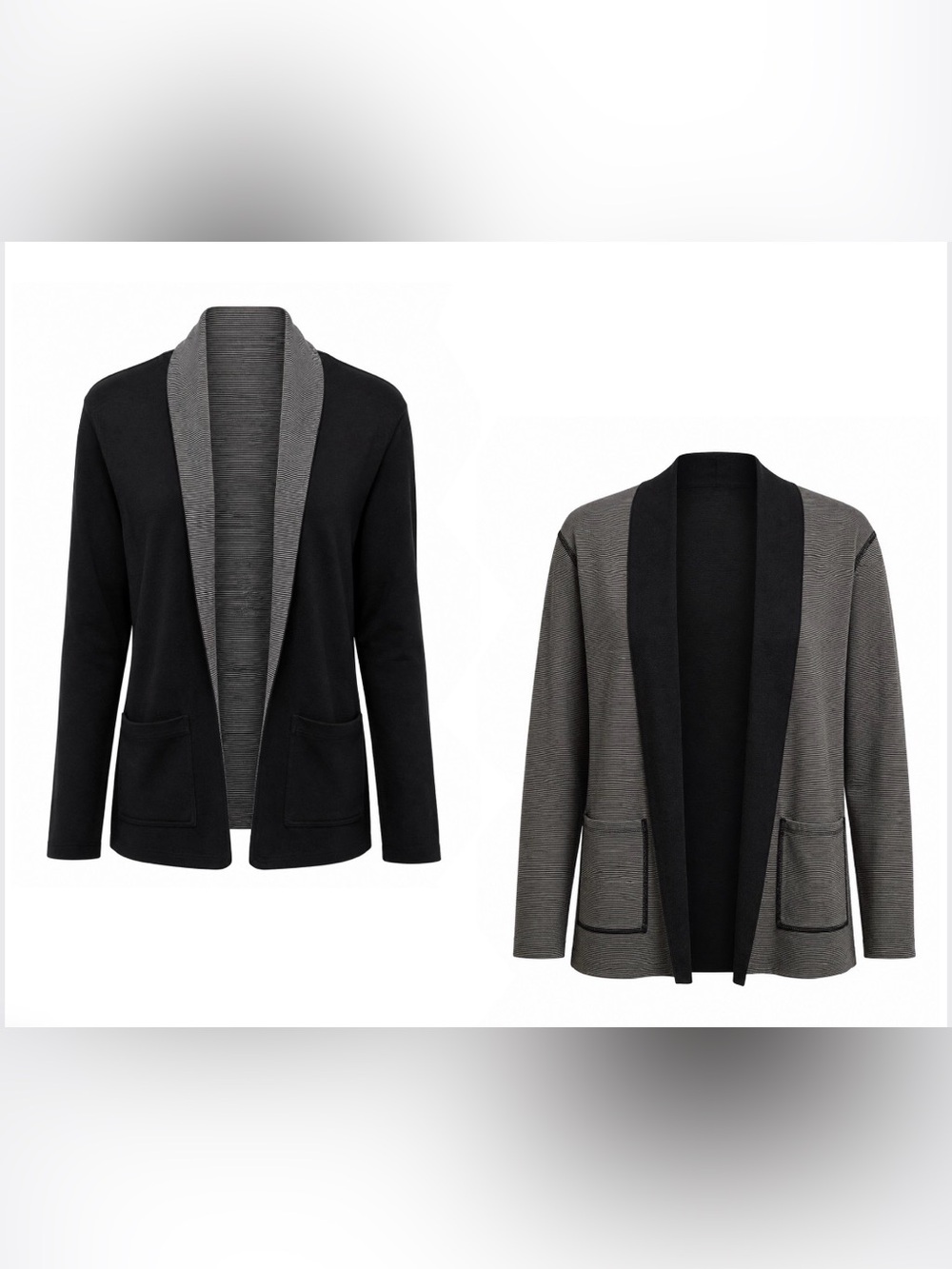 No Brand Reversible Open-Front Cardigan Jacket in Black & Gray